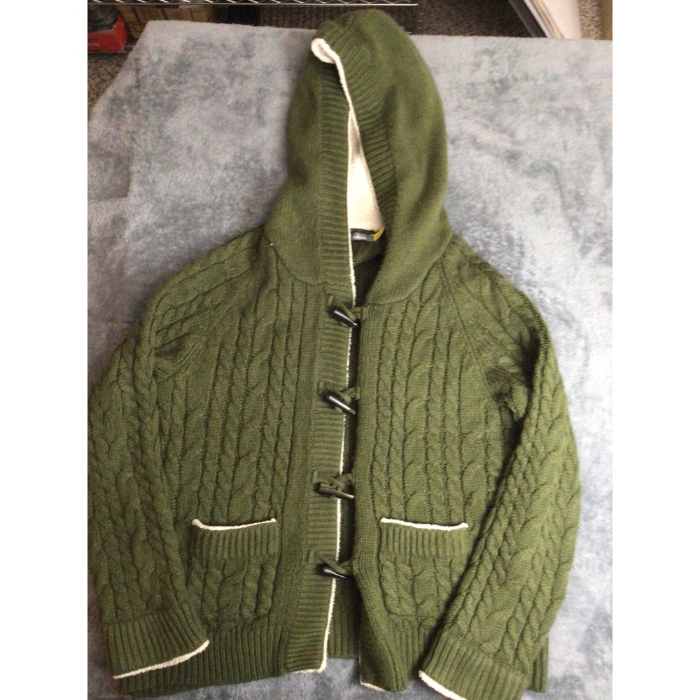 Cabela's Women's XL Green Hooded Cable‎ Knit Toggle Sweater Cardigan